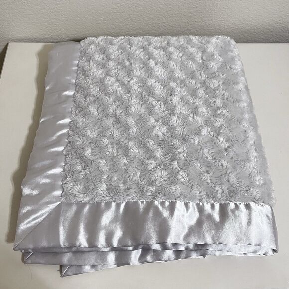 My Blankee White Rosette Swirl Baby Blanket Satin Trim Security Blanket Lovey - Picture 7 of 16